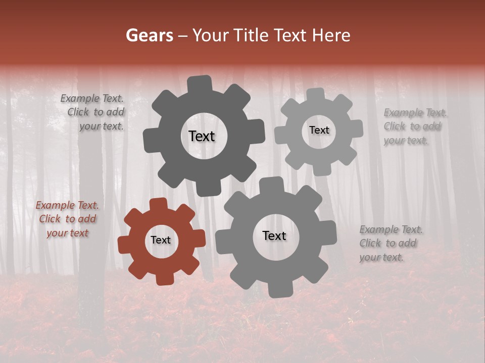 A Foggy Forest With Red Leaves On The Ground PowerPoint Template