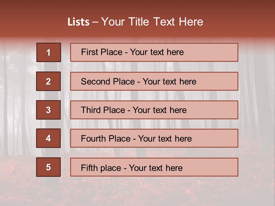 A Foggy Forest With Red Leaves On The Ground PowerPoint Template