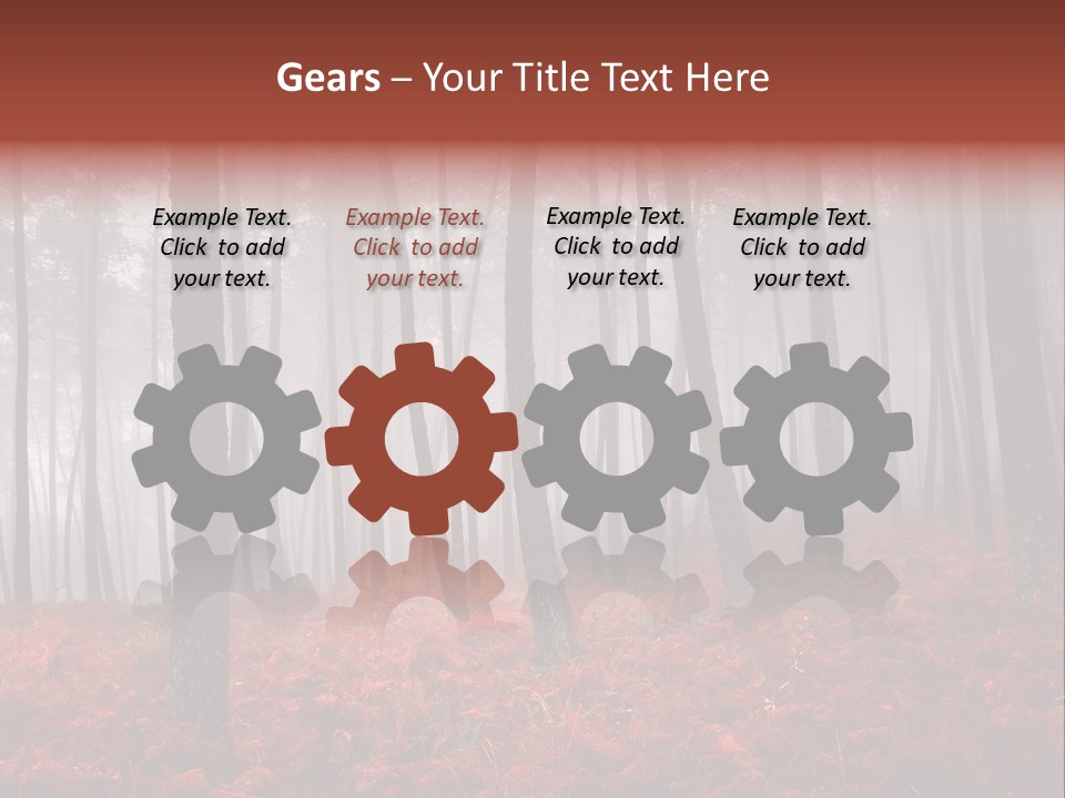 A Foggy Forest With Red Leaves On The Ground PowerPoint Template