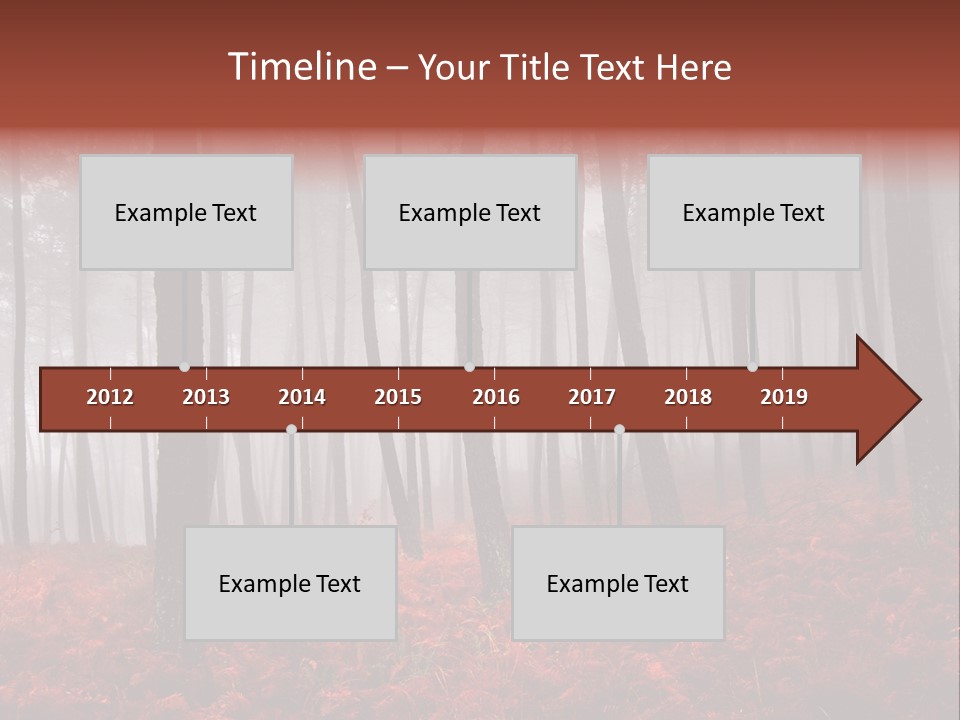 A Foggy Forest With Red Leaves On The Ground PowerPoint Template