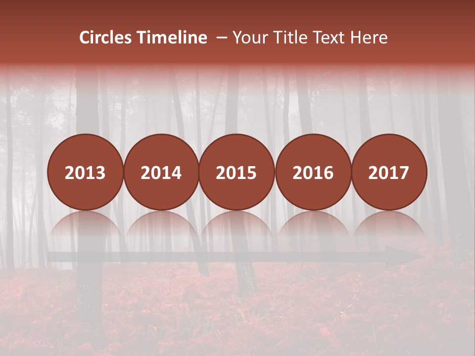 A Foggy Forest With Red Leaves On The Ground PowerPoint Template