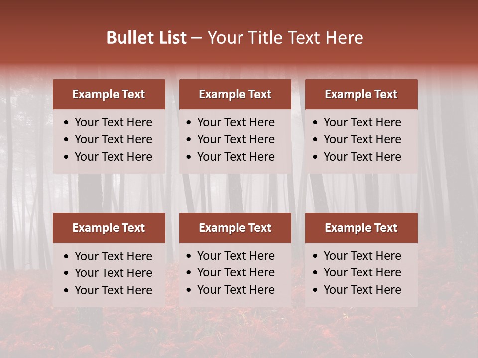 A Foggy Forest With Red Leaves On The Ground PowerPoint Template