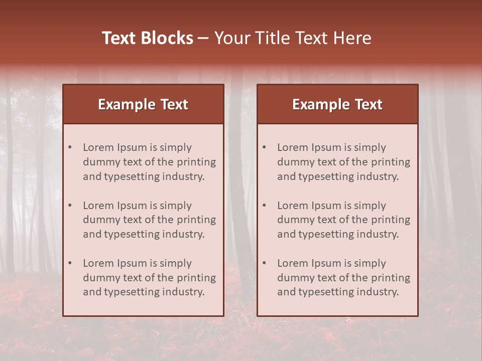 A Foggy Forest With Red Leaves On The Ground PowerPoint Template