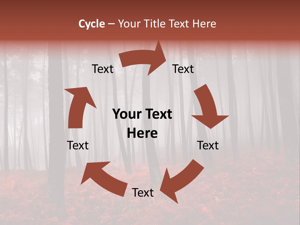 A Foggy Forest With Red Leaves On The Ground PowerPoint Template