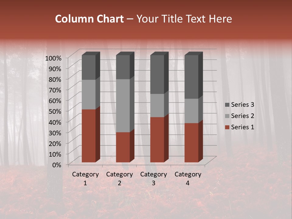 A Foggy Forest With Red Leaves On The Ground PowerPoint Template