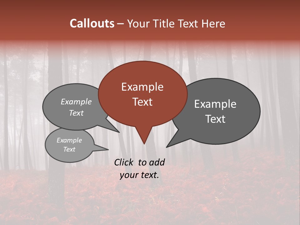 A Foggy Forest With Red Leaves On The Ground PowerPoint Template