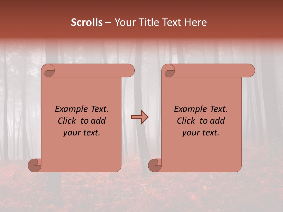 A Foggy Forest With Red Leaves On The Ground PowerPoint Template