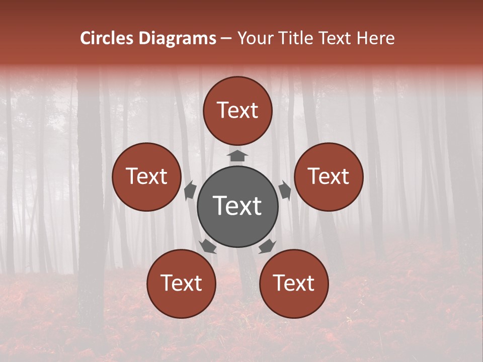 A Foggy Forest With Red Leaves On The Ground PowerPoint Template