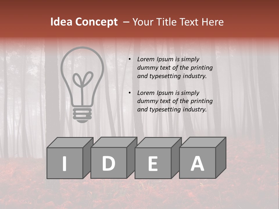 A Foggy Forest With Red Leaves On The Ground PowerPoint Template