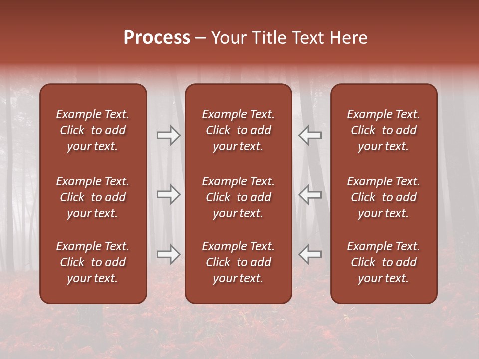 A Foggy Forest With Red Leaves On The Ground PowerPoint Template