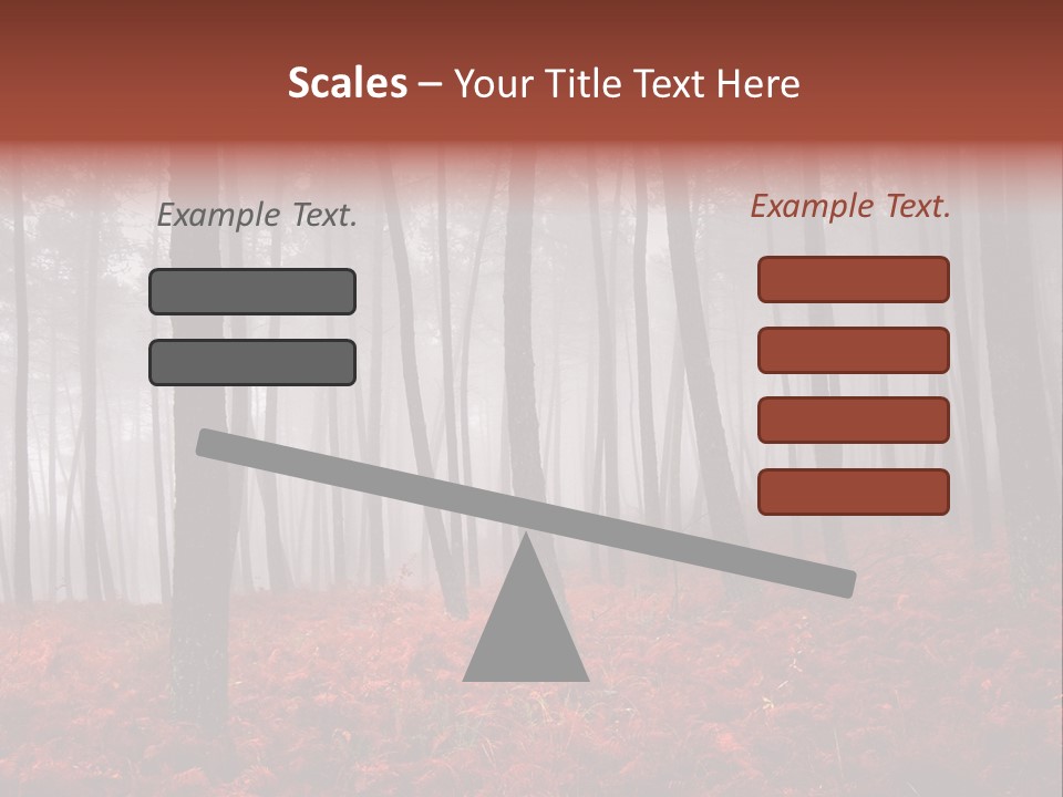 A Foggy Forest With Red Leaves On The Ground PowerPoint Template