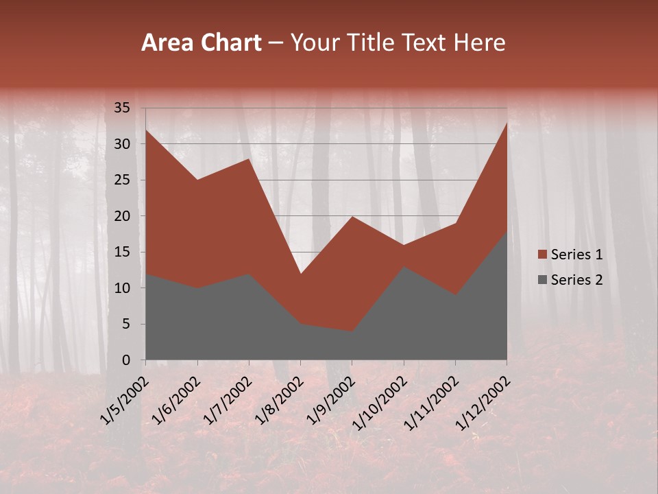 A Foggy Forest With Red Leaves On The Ground PowerPoint Template
