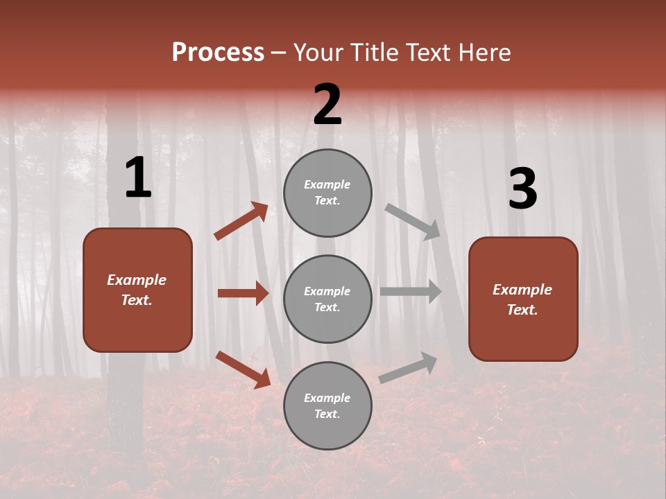 A Foggy Forest With Red Leaves On The Ground PowerPoint Template