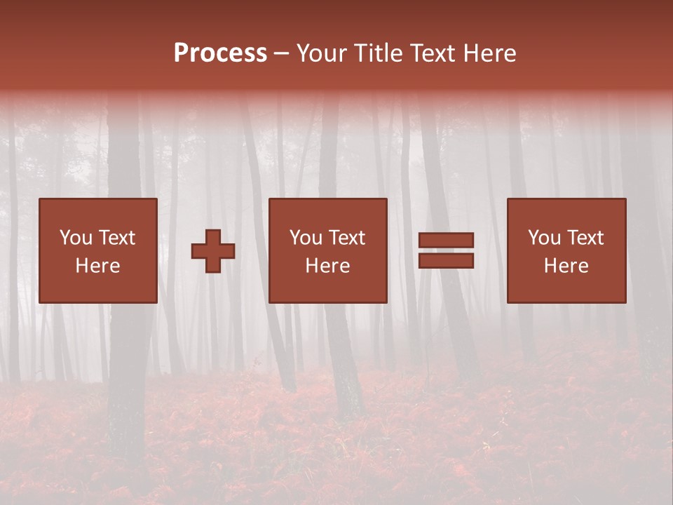 A Foggy Forest With Red Leaves On The Ground PowerPoint Template