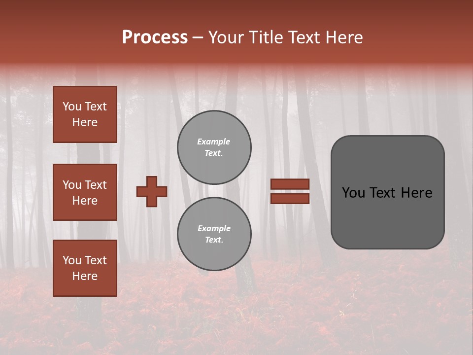 A Foggy Forest With Red Leaves On The Ground PowerPoint Template