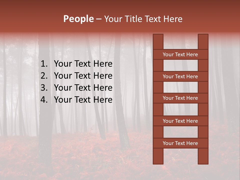A Foggy Forest With Red Leaves On The Ground PowerPoint Template