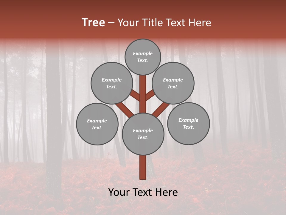 A Foggy Forest With Red Leaves On The Ground PowerPoint Template