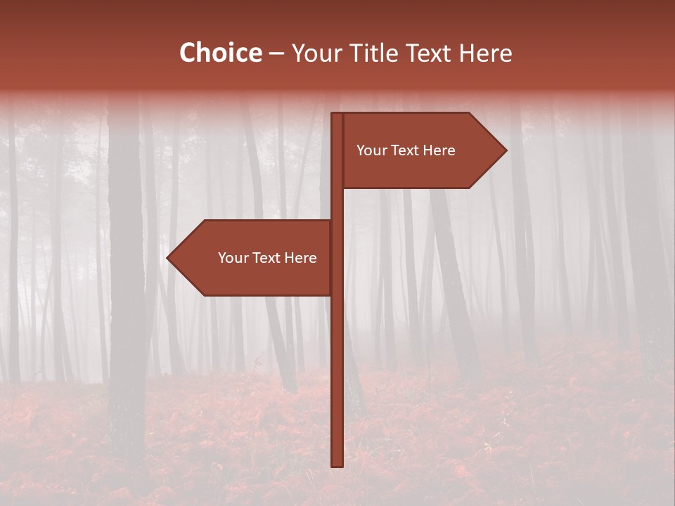 A Foggy Forest With Red Leaves On The Ground PowerPoint Template