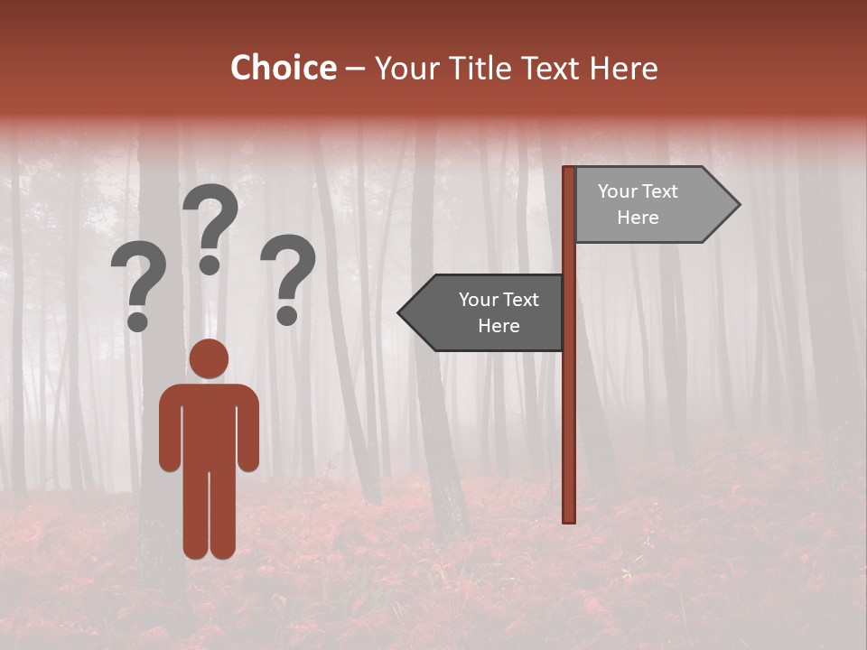 A Foggy Forest With Red Leaves On The Ground PowerPoint Template