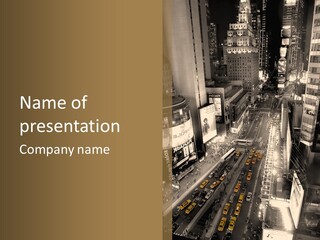 A Black And White Photo Of A City At Night PowerPoint Template