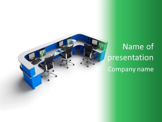 A Group Of Desks With Computers On Them PowerPoint Template
