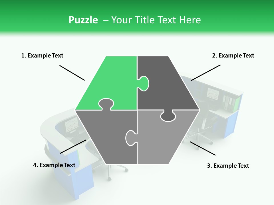 A Group Of Desks With Computers On Them PowerPoint Template
