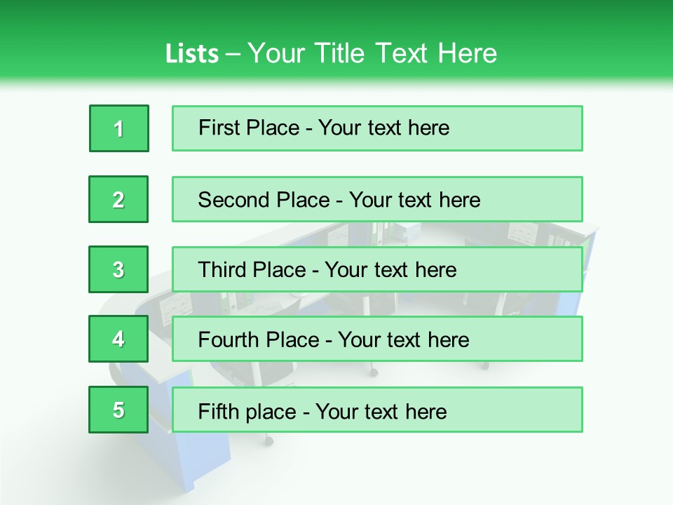 A Group Of Desks With Computers On Them PowerPoint Template