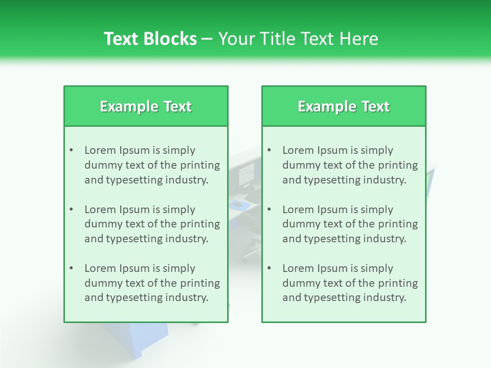 A Group Of Desks With Computers On Them PowerPoint Template