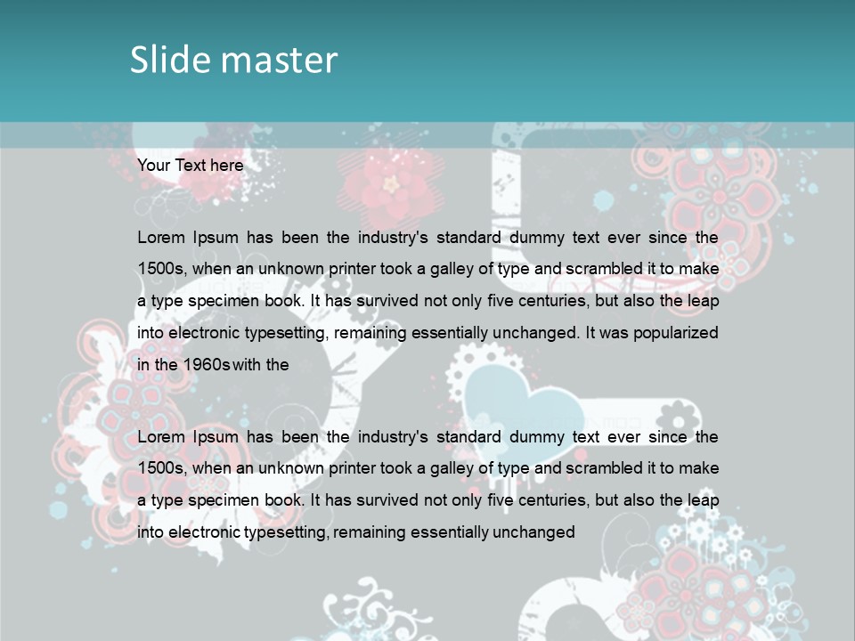 A Black And Blue Background With Hearts And Flowers PowerPoint Template