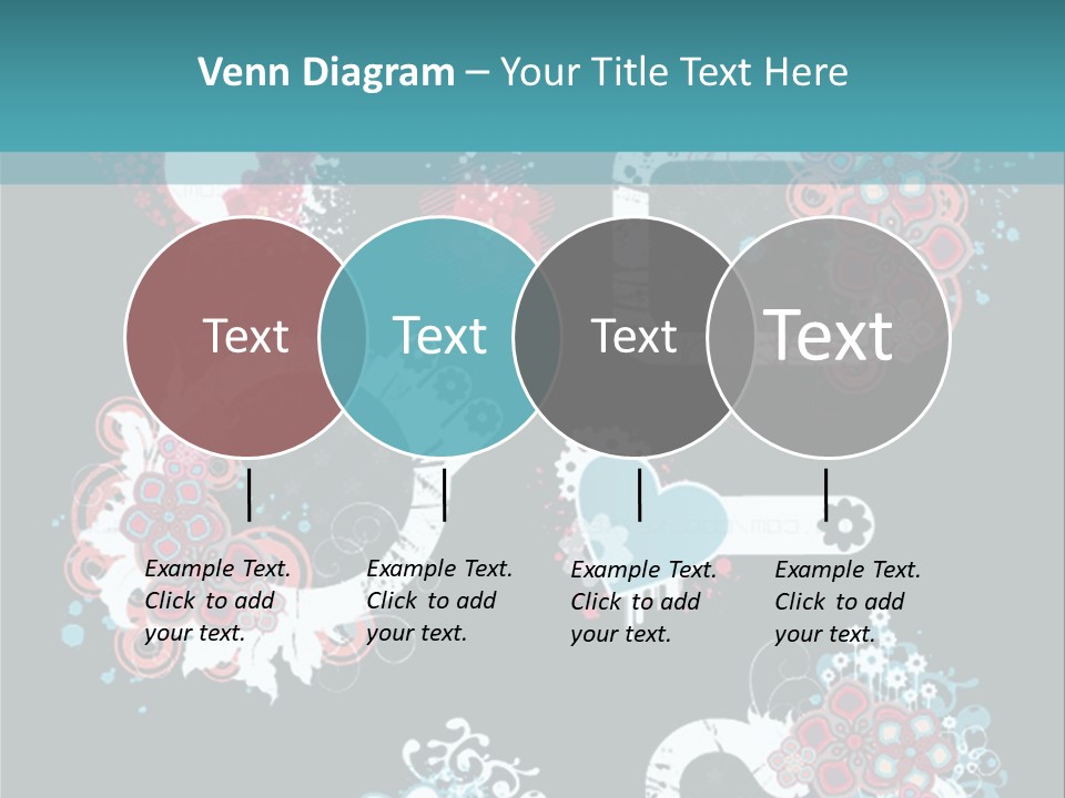 A Black And Blue Background With Hearts And Flowers PowerPoint Template