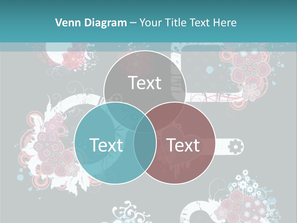 A Black And Blue Background With Hearts And Flowers PowerPoint Template