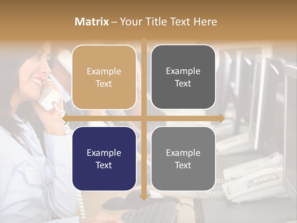 A Group Of People Sitting At A Desk Talking On Telephones PowerPoint Template