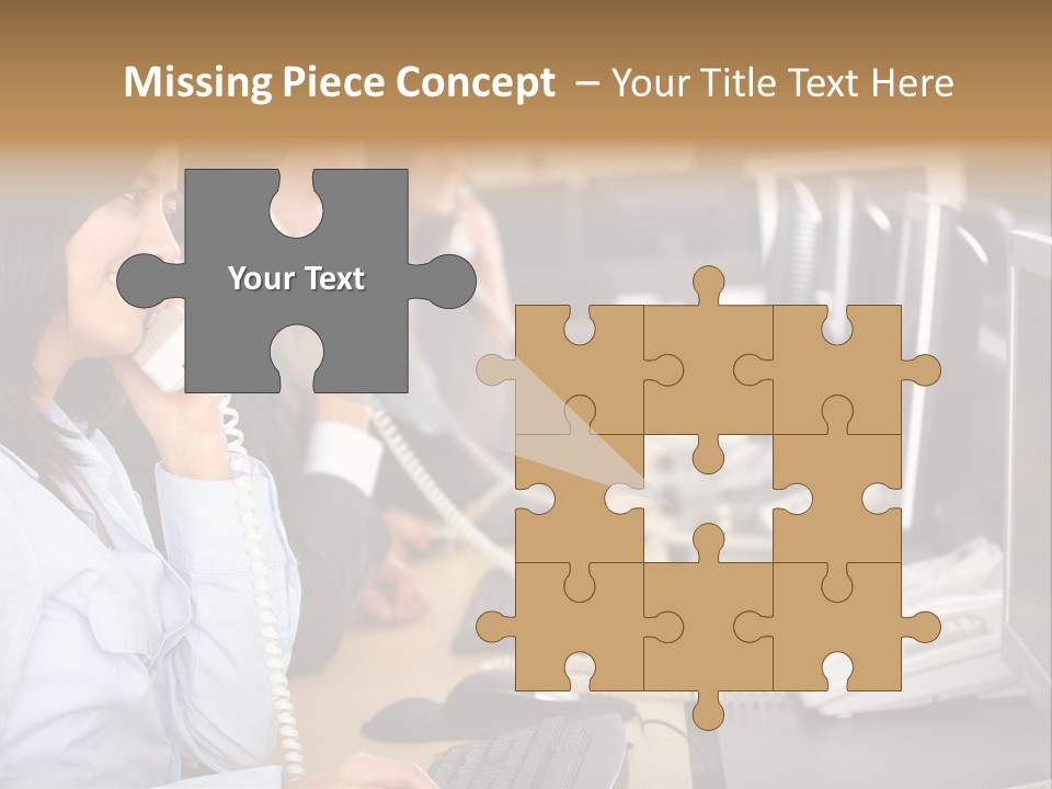 A Group Of People Sitting At A Desk Talking On Telephones PowerPoint Template