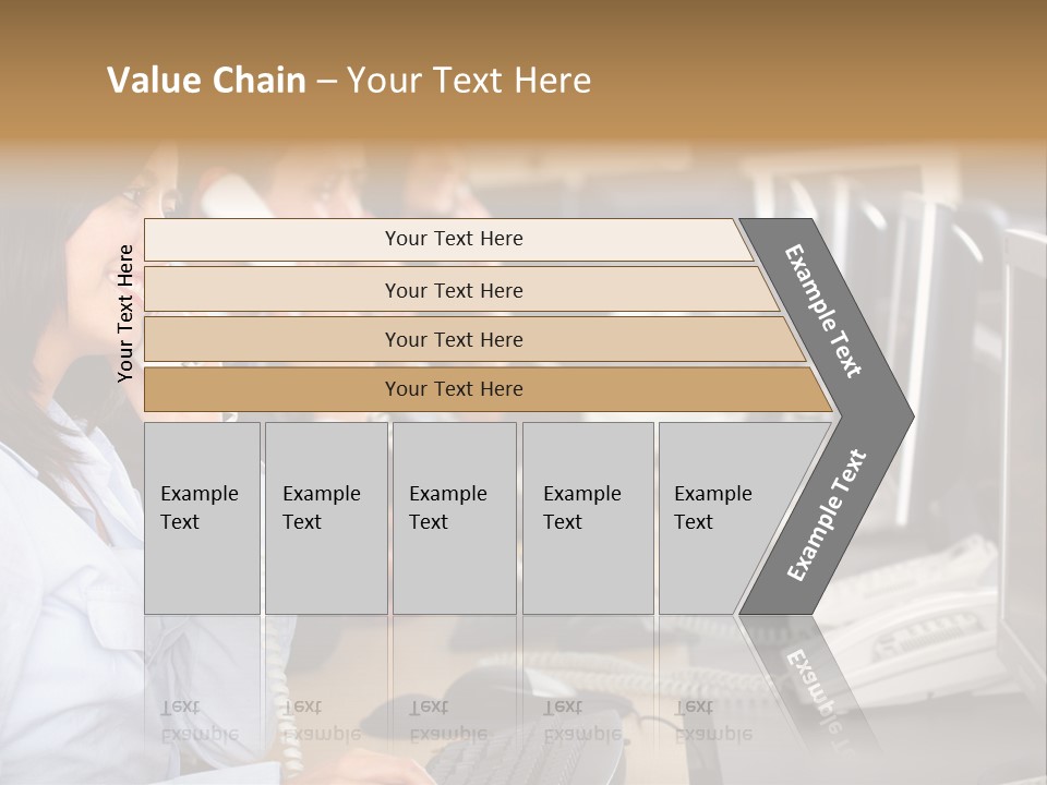 A Group Of People Sitting At A Desk Talking On Telephones PowerPoint Template