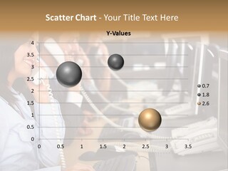 A Group Of People Sitting At A Desk Talking On Telephones PowerPoint Template