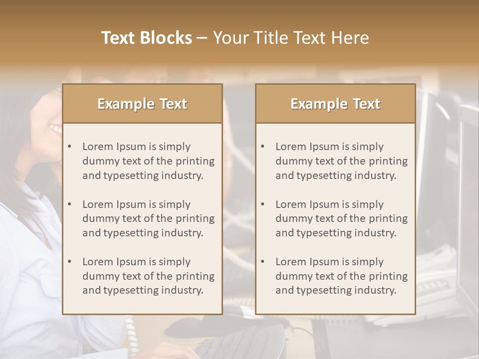 A Group Of People Sitting At A Desk Talking On Telephones PowerPoint Template