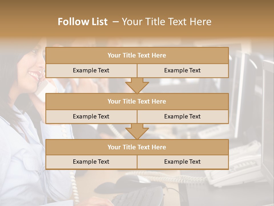 A Group Of People Sitting At A Desk Talking On Telephones PowerPoint Template