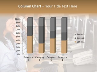 A Group Of People Sitting At A Desk Talking On Telephones PowerPoint Template