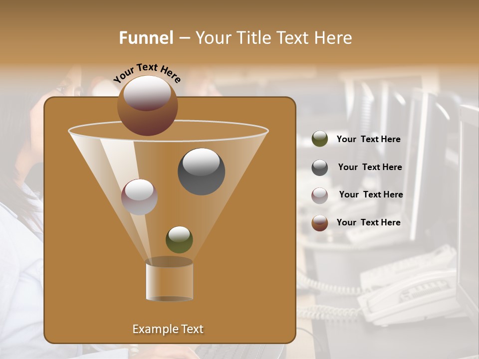 A Group Of People Sitting At A Desk Talking On Telephones PowerPoint Template