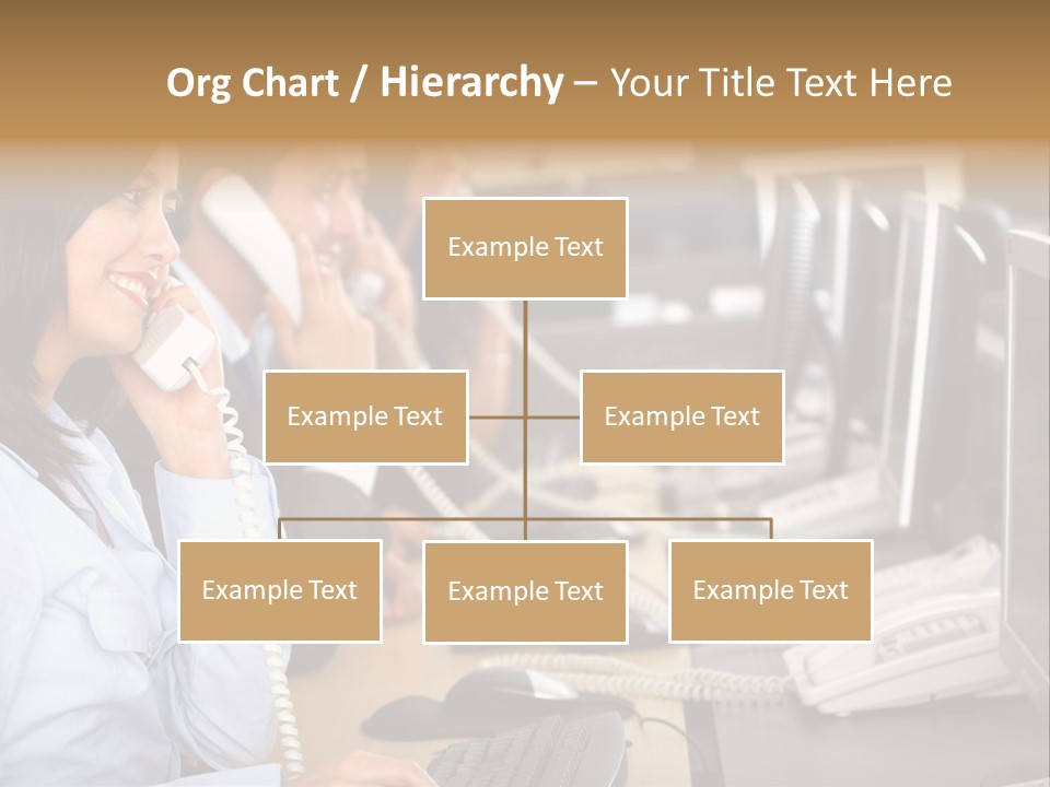 A Group Of People Sitting At A Desk Talking On Telephones PowerPoint Template