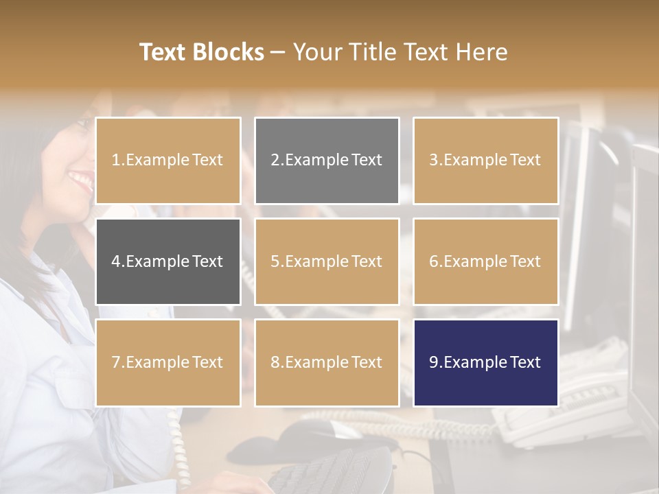 A Group Of People Sitting At A Desk Talking On Telephones PowerPoint Template