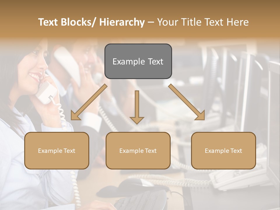 A Group Of People Sitting At A Desk Talking On Telephones PowerPoint Template