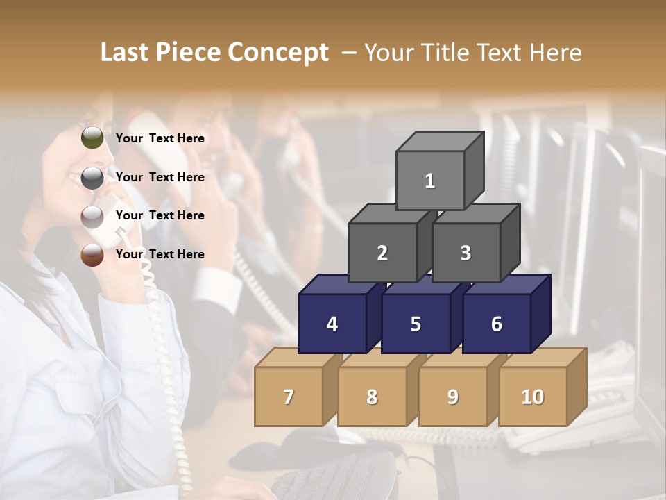 A Group Of People Sitting At A Desk Talking On Telephones PowerPoint Template