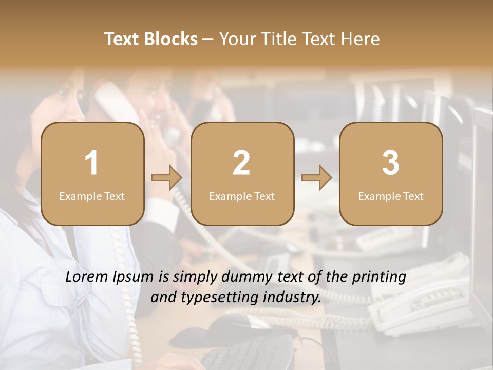 A Group Of People Sitting At A Desk Talking On Telephones PowerPoint Template