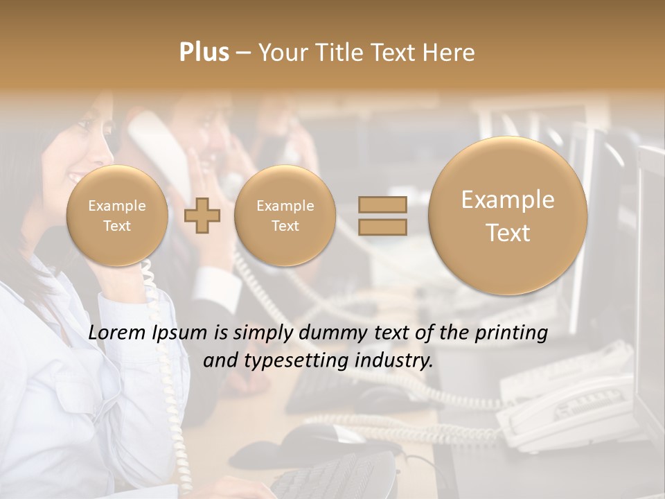 A Group Of People Sitting At A Desk Talking On Telephones PowerPoint Template