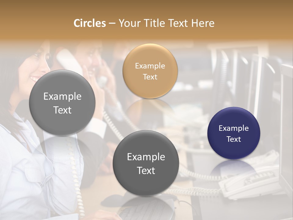 A Group Of People Sitting At A Desk Talking On Telephones PowerPoint Template