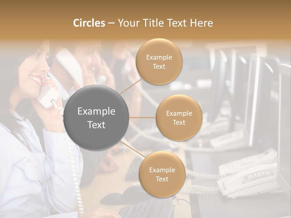 A Group Of People Sitting At A Desk Talking On Telephones PowerPoint Template
