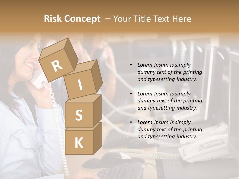 A Group Of People Sitting At A Desk Talking On Telephones PowerPoint Template