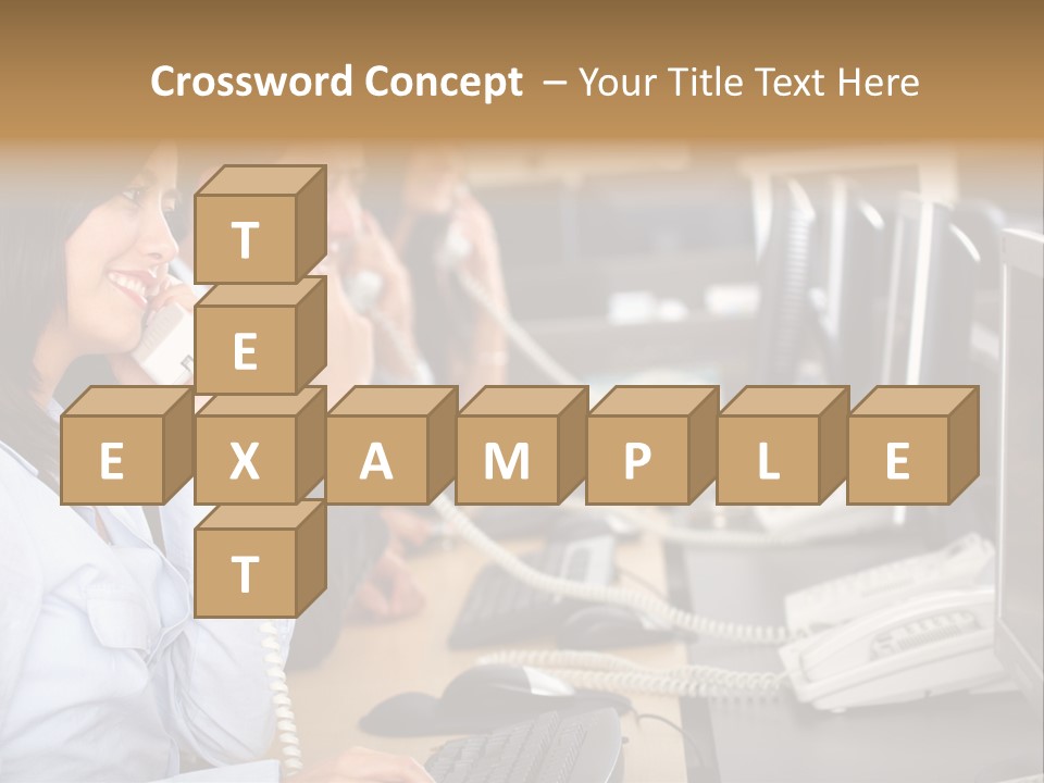 A Group Of People Sitting At A Desk Talking On Telephones PowerPoint Template