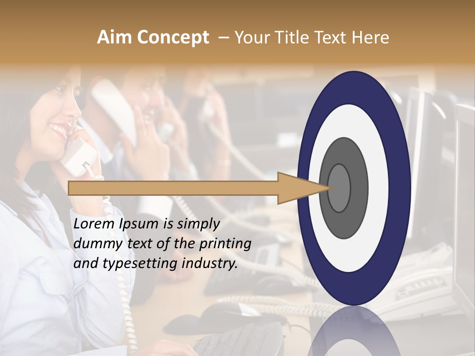 A Group Of People Sitting At A Desk Talking On Telephones PowerPoint Template